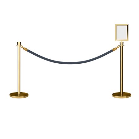 MONTOUR LINE Stanchion Post & Rope Kit Pol.Brass, 2CrownTop 1Gray Rope 8.5x11V Sign C-Kit-1-PB-CN-1-Tapped-1-8511-V-1-PVR-GY-PB